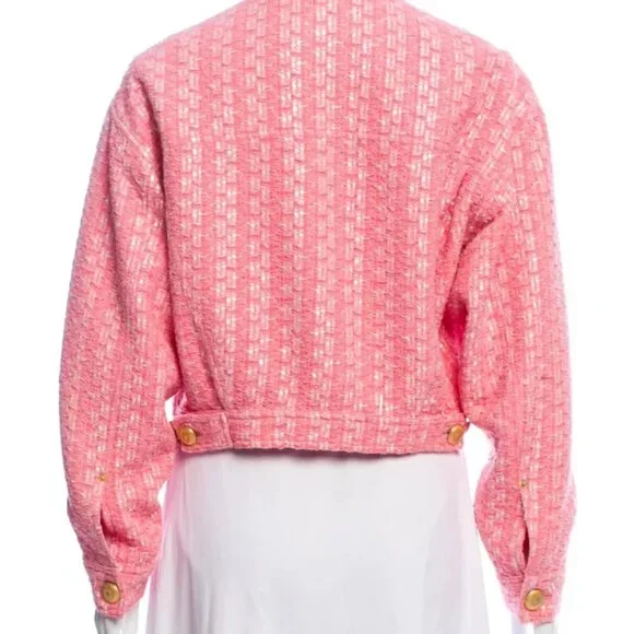 MOSCHINO COUTURE RAFFIA BOUCLE PINK TWEED JACKET SKIRT SET 2017 RUNWAY SZ 8